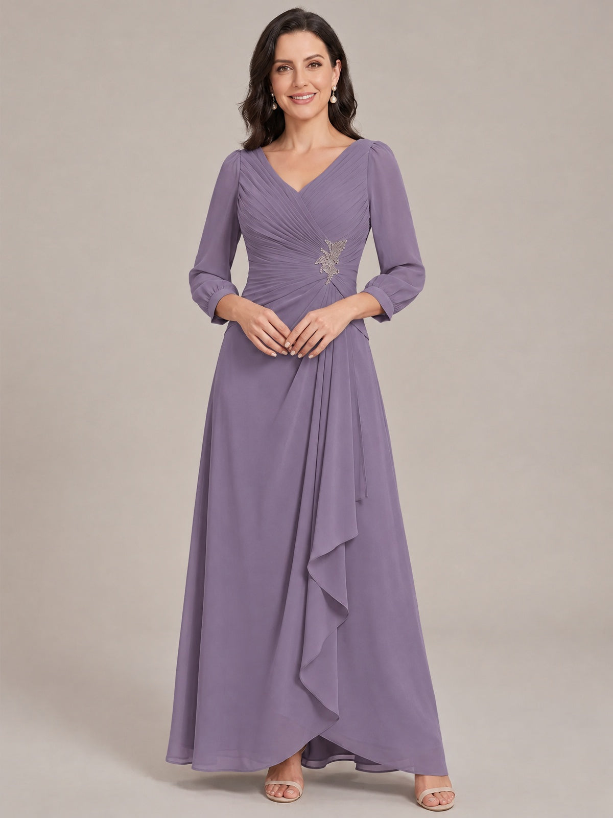 Wisteria-Long Sleeve Chiffon Beaded Mother of The Bride Dresses for Women