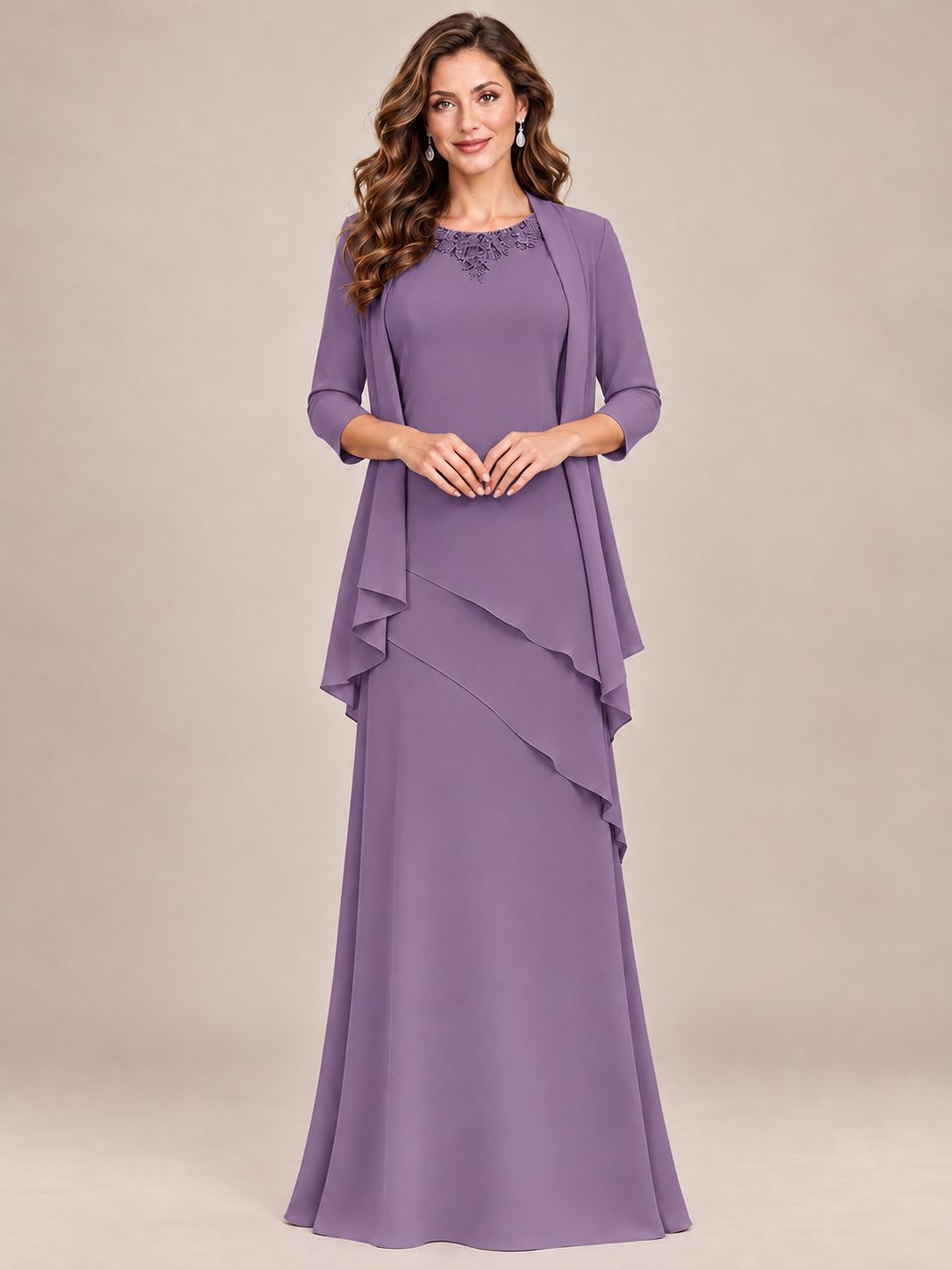 Dusty Blue Two-Piece Chiffon Mother of the Bride Dress with Jacket