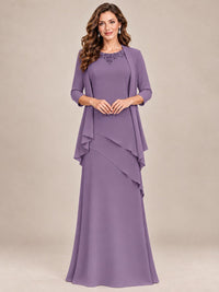 Dusty Blue Two-Piece Chiffon Mother of the Bride Dress with Jacket