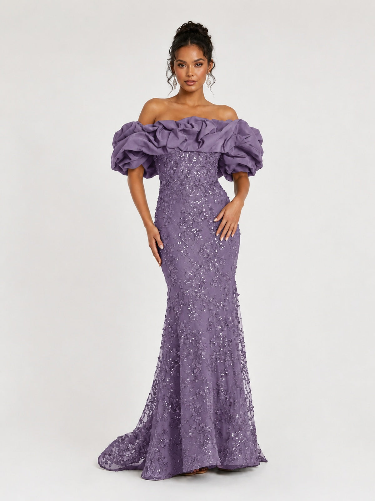 Sequin Off-Shoulder Ruffle Mermaid Prom Dress