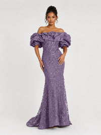 Sequin Off-Shoulder Ruffle Mermaid Prom Dress