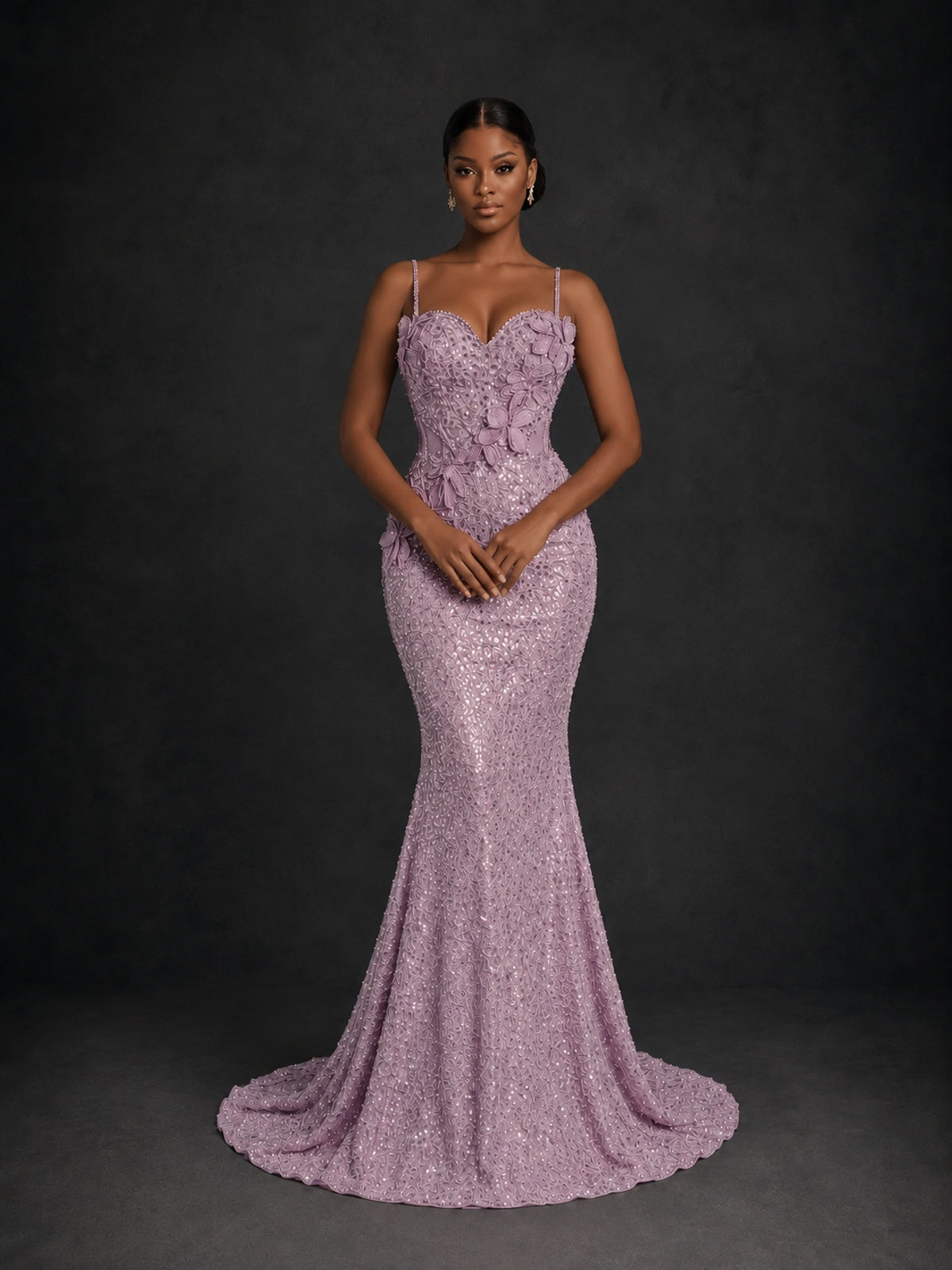 Sequin Mermaid Prom Dress with Floral Applique