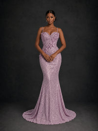 Sequin Mermaid Prom Dress with Floral Applique