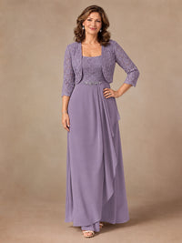 Blush Pink A-Line Mother of the Bride Dress with Lace Jacket and Ruffles