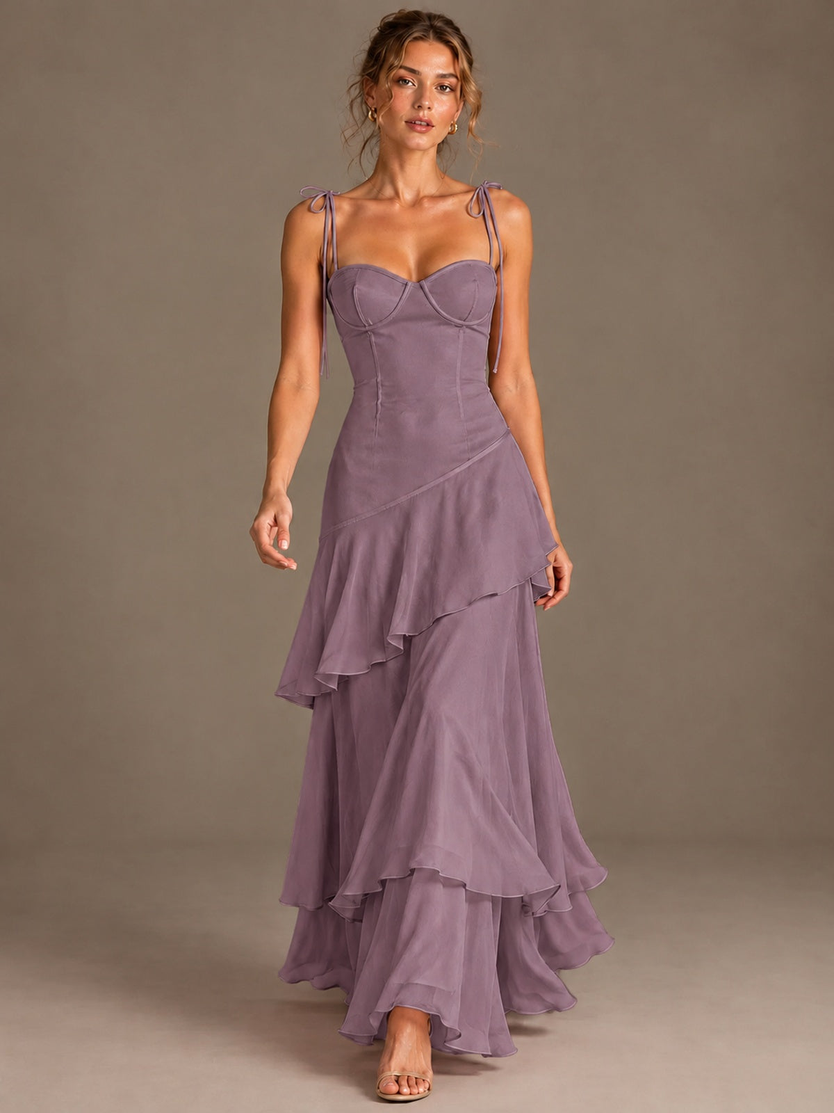 Spaghetti Strap Tiered Ruffles Chiffon Prom Dress