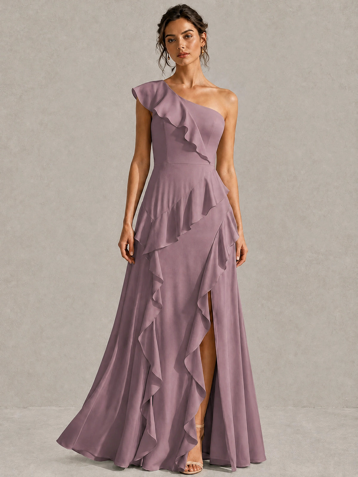 Sage Green One Shoulder Ruffle Bridesmaid Dress
