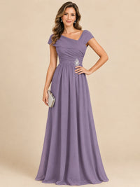 Cap Sleeve Mother of The Bride Dresses Long Chiffon Formal Gowns