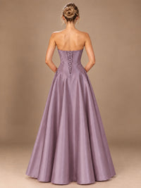 Blush Pink Strapless Satin A-Line Prom Dress with Ruched Bodice