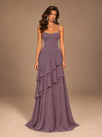 Sweetheart A-Line Ruffle Prom Dress with Spaghetti Straps