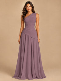 One Shoulder Prom Dress A-line Ruched Women Wedding Formal Gowns