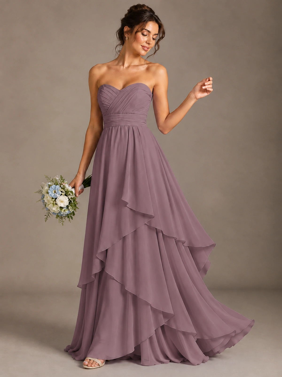 Strapless Ruffle A-Line Maxi Dress