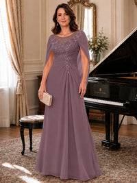 Elegant Applique Chiffon Mother of the Bride Dress with Cape Sleeves