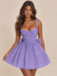 Sweetheart Glitter Tulle Puffy Mini Dress with Bow
