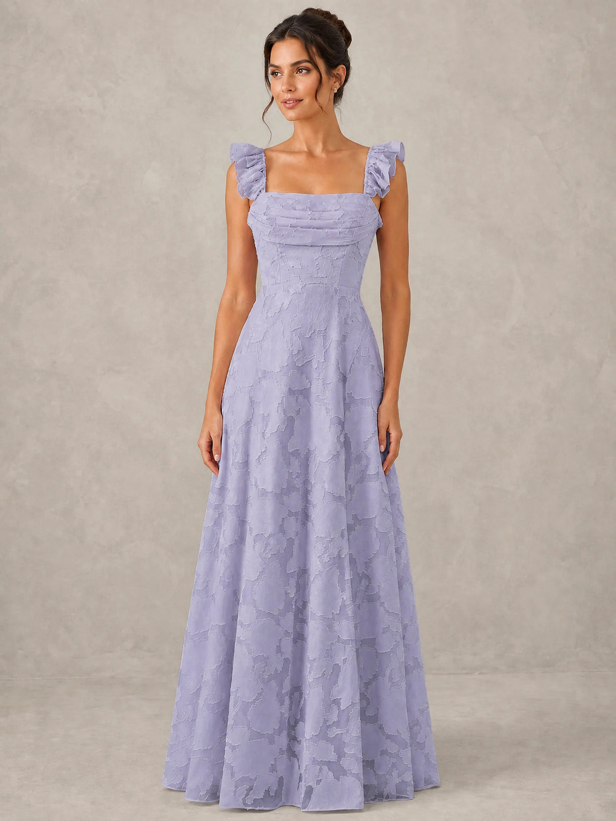 Jacquard Square Neck A-Line Maxi Dress