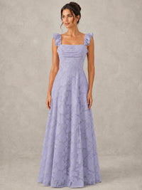 Jacquard Square Neck A-Line Maxi Dress
