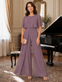 Chiffon Mother of the Bride Jumpsuit with Layered Cape Sleeves