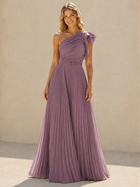 One Shoulder Pleated Chiffon A-Line Floor-Length Bridesmaid Dress