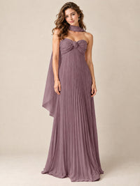 Sweetheart Neckline Pleated Prom Dress Strapless A-line Formal Dress with Flowy Scarf
