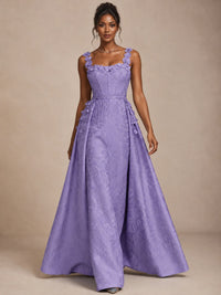 Light Blue 3D Floral Jacquard Prom Dress with Detachable Overskirt Corset Gown