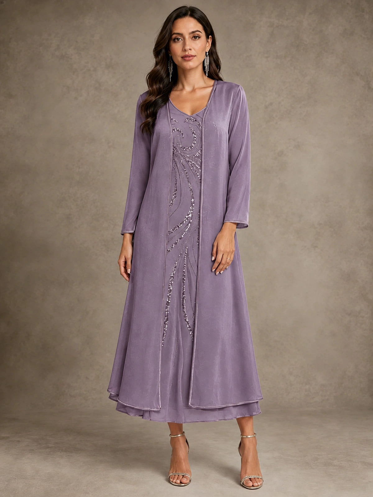 Sequin Chiffon Mother of the Bride Dress with Jacket