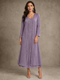 Sequin Chiffon Mother of the Bride Dress with Jacket