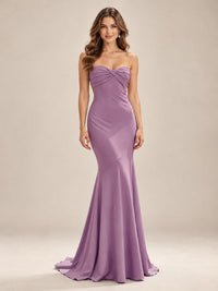 Light Blue Strapless Sweetheart Mermaid Prom Dress with Pleated Bodice