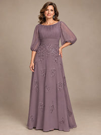 A-Line Mother of the Bride Dress with Sheer Puff Sleeves