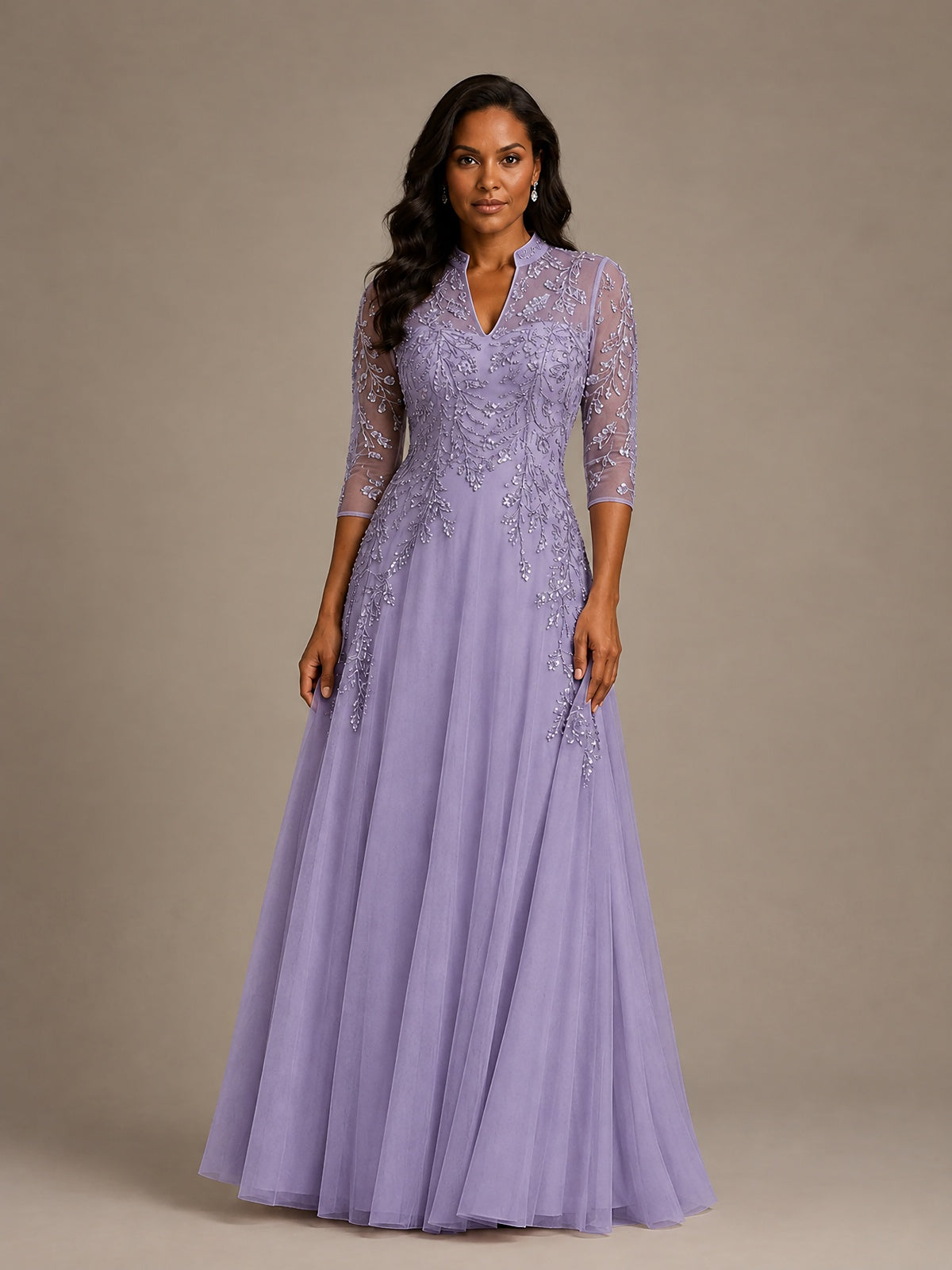 Embellished Appliques Mother of the Bride Dress with 3/4 Sleeves