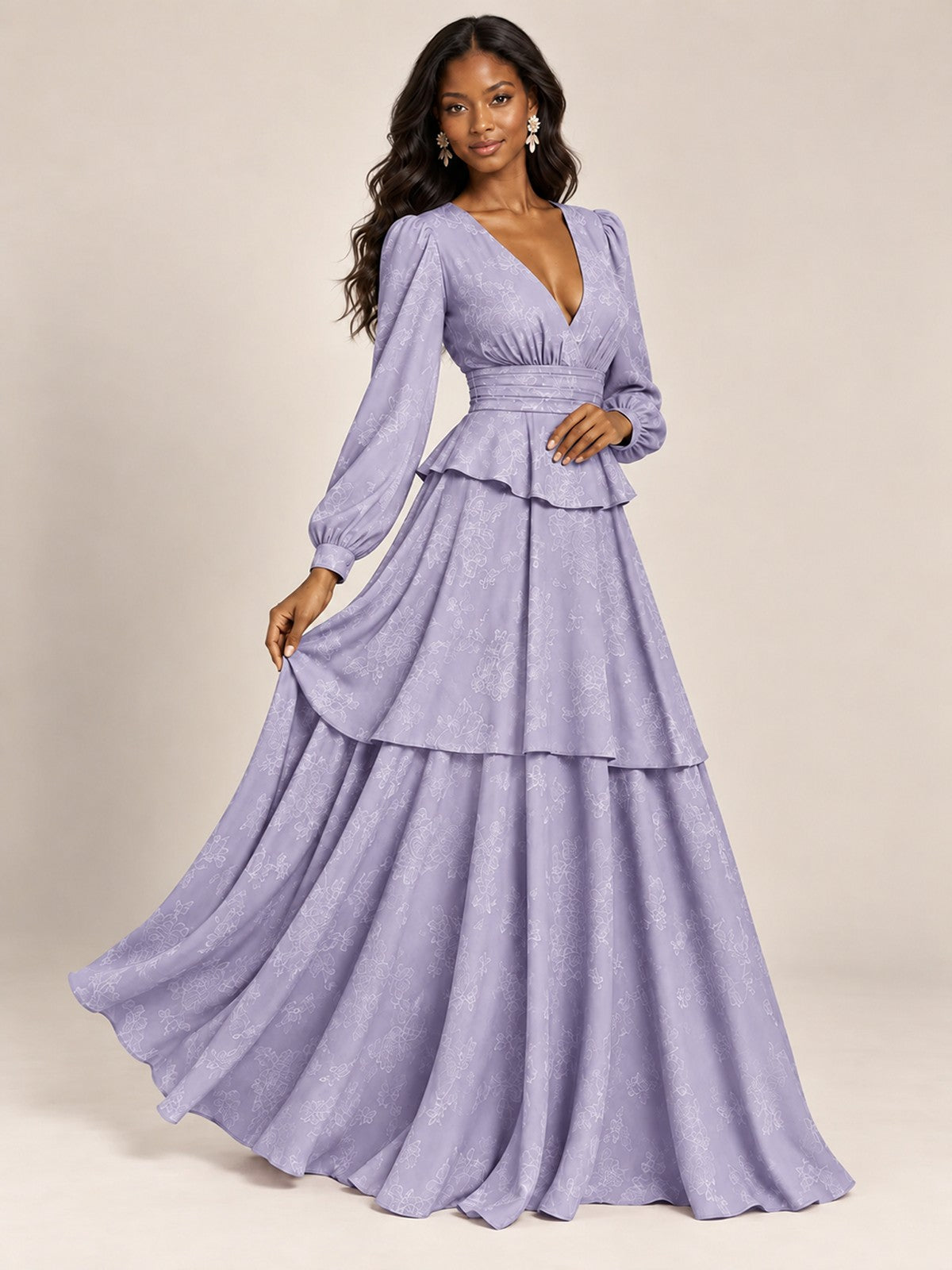 Blush Pink Floral Long Sleeve Maxi Dress