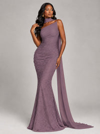 Pleated Chiffon Lace Prom Dresses Long Bodycon Mermaid with Scarf