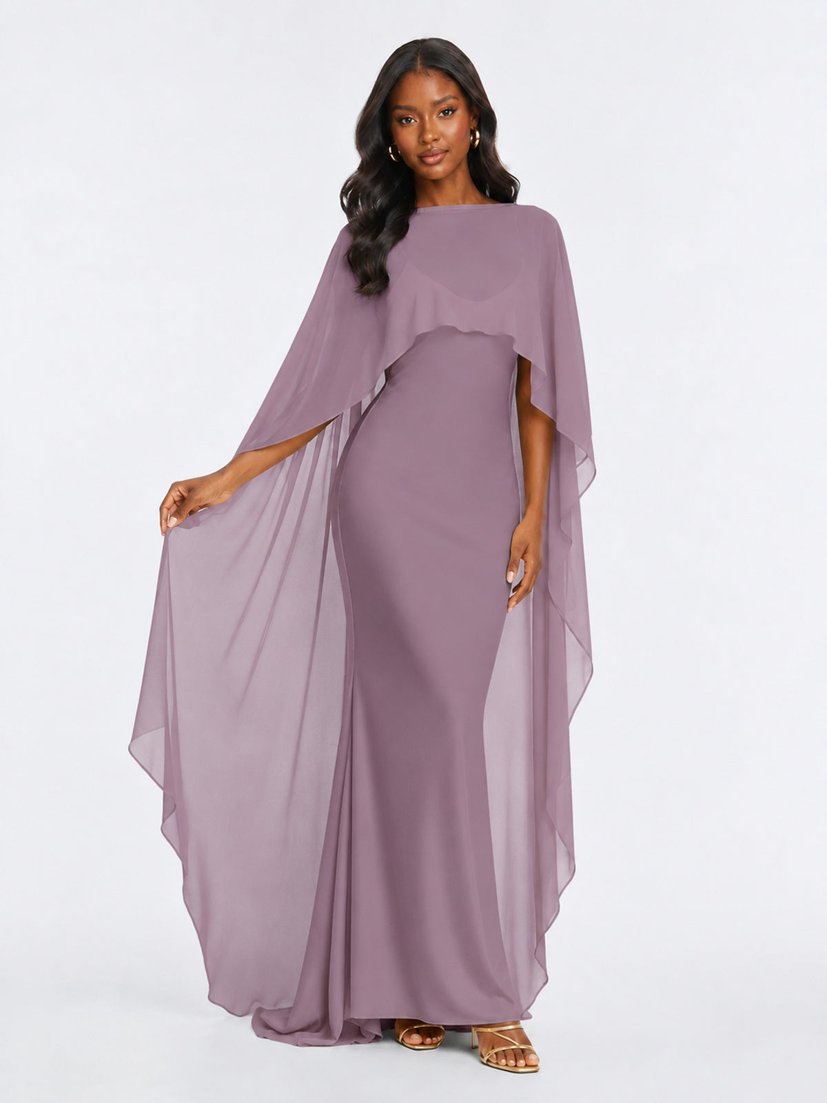 Satin Cape Prom Dresses Meramid Maxi Dress