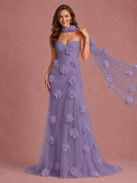 Blush Pink Strapless Sweetheart 3D Floral Tulle Mermaid Prom Dress