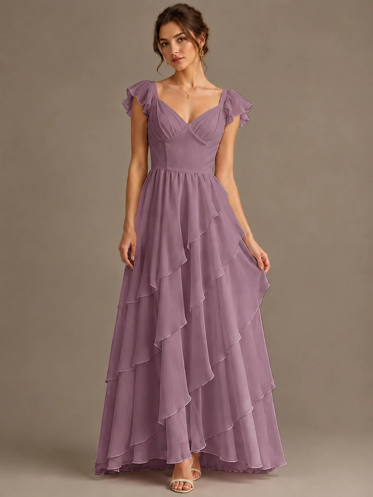Ruffle Tiered V Neck Maxi Dress