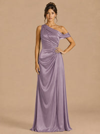 Wisteria-satin one shoulder prom dress ruched long formal gow Jovelle