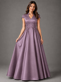 Lace Appliqué A-Line Satin Maxi Dress