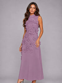 3D Floral Applique High Neck Prom Maxi Dress
