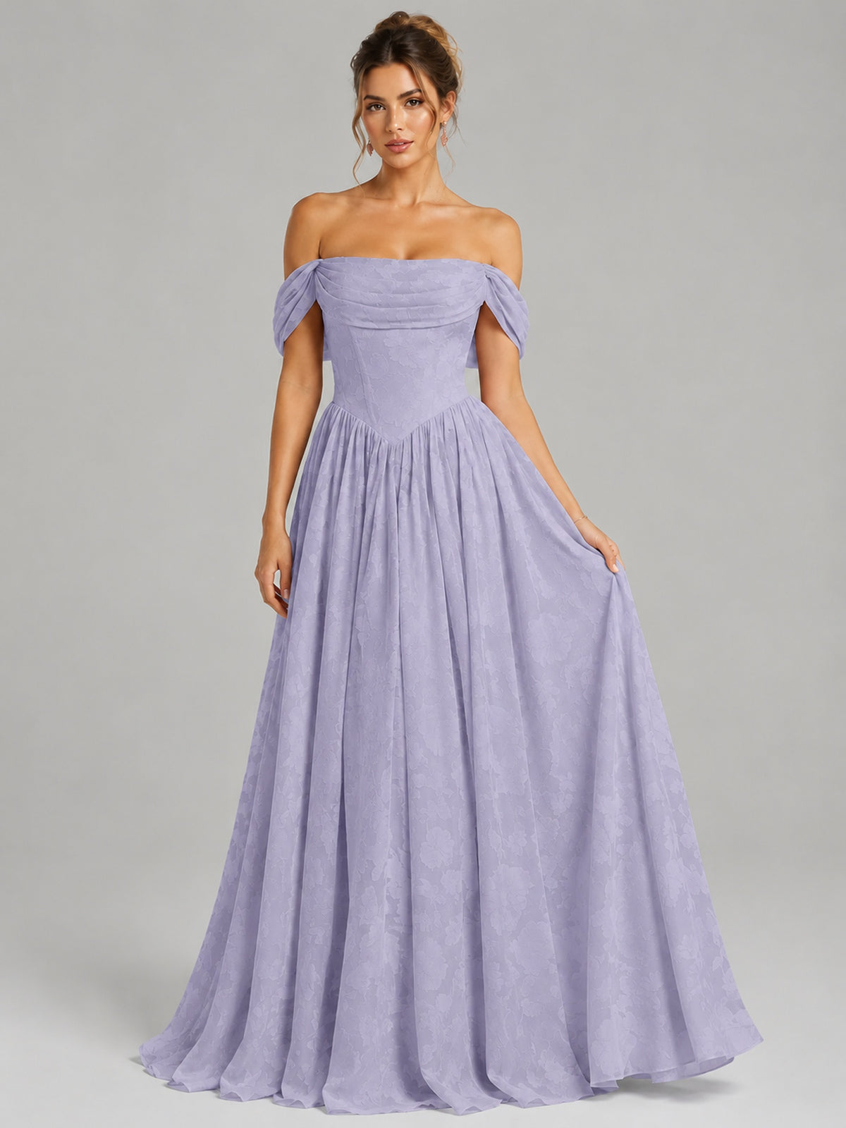 Off Shoulder Jacquard A-Line Maxi Dress