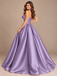 Pink Strapless Corset Satin Prom Derss & Ball Gown with 3D Floral