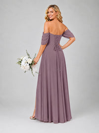 Off Shoulder Chiffon Bridesmaid Dress with Slit