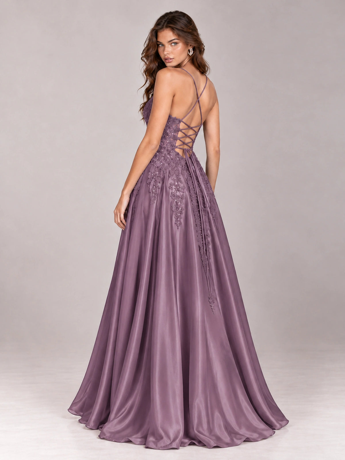 Lace Applique Satin A-Line Prom Dress with Sheer Bodice