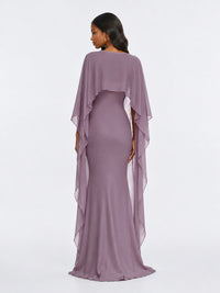 Satin Cape Prom Dresses Meramid Maxi Dress