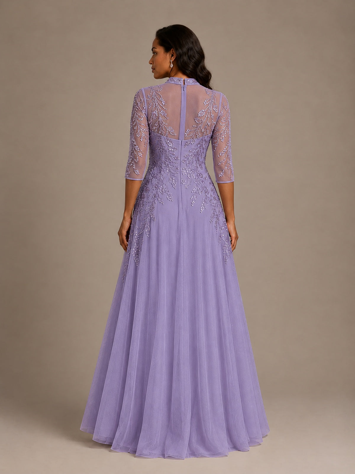 Embellished Appliques Mother of the Bride Dress with 3/4 Sleeves