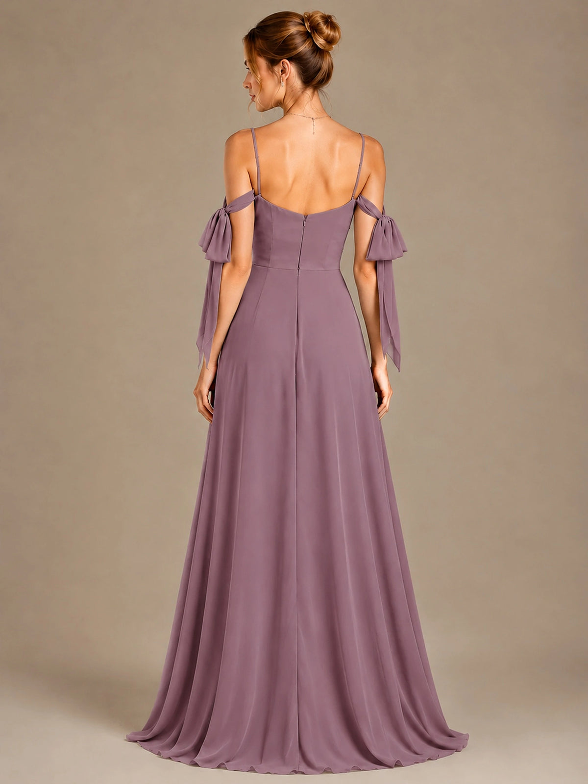 A-Line Ruffles Chiffon Bridesmaid Dress with Slit