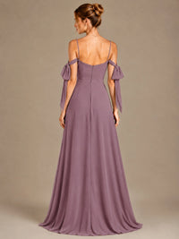 A-Line Ruffles Chiffon Bridesmaid Dress with Slit