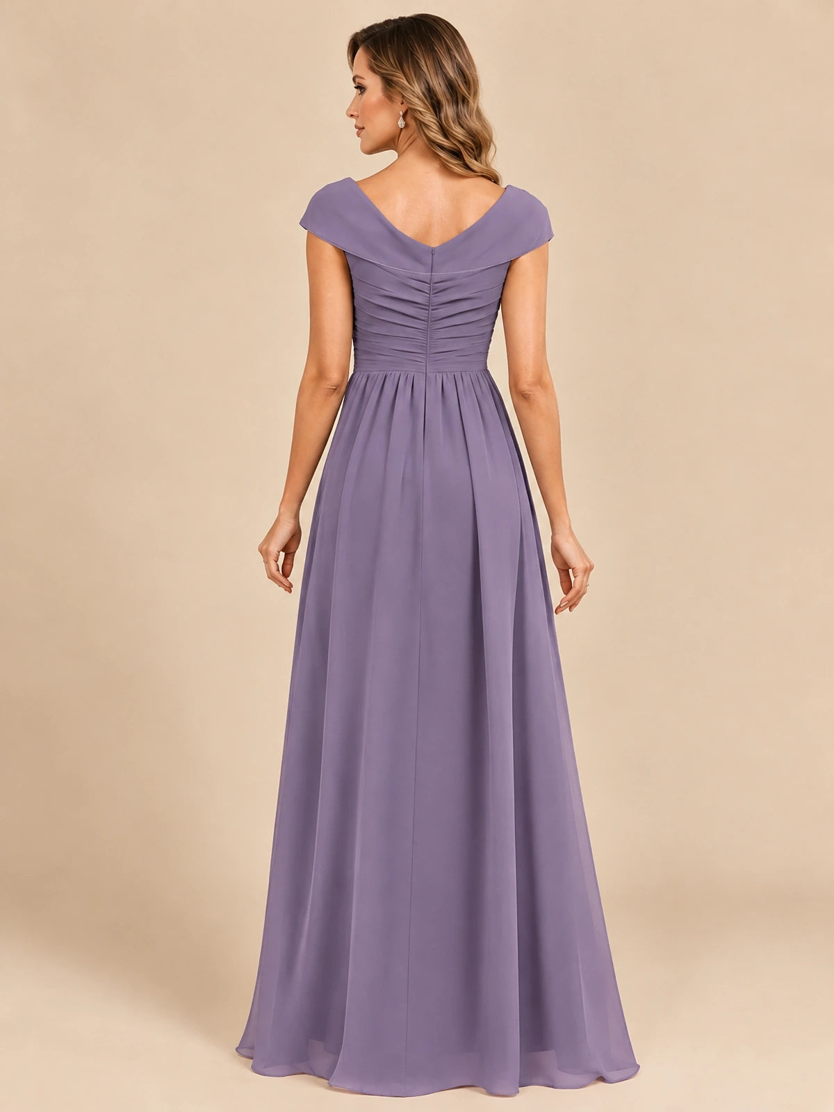 Cap Sleeve Mother of The Bride Dresses Long Chiffon Formal Gowns