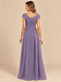 Cap Sleeve Mother of The Bride Dresses Long Chiffon Formal Gowns