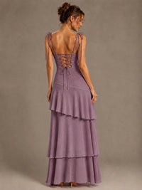 Spaghetti Strap Tiered Ruffles Chiffon Prom Dress