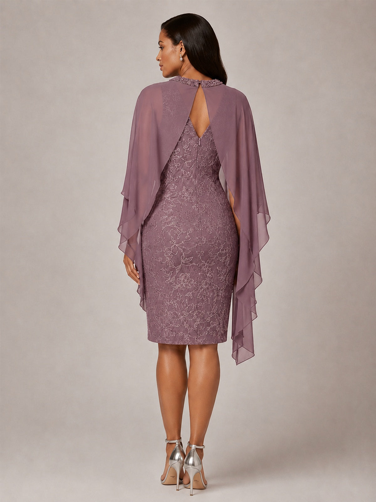 Floral Sheath Mother of the Bride Dress with Cape Overlay