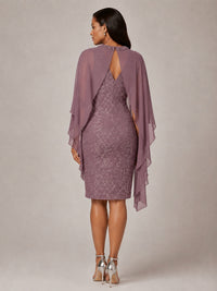 Floral Sheath Mother of the Bride Dress with Cape Overlay