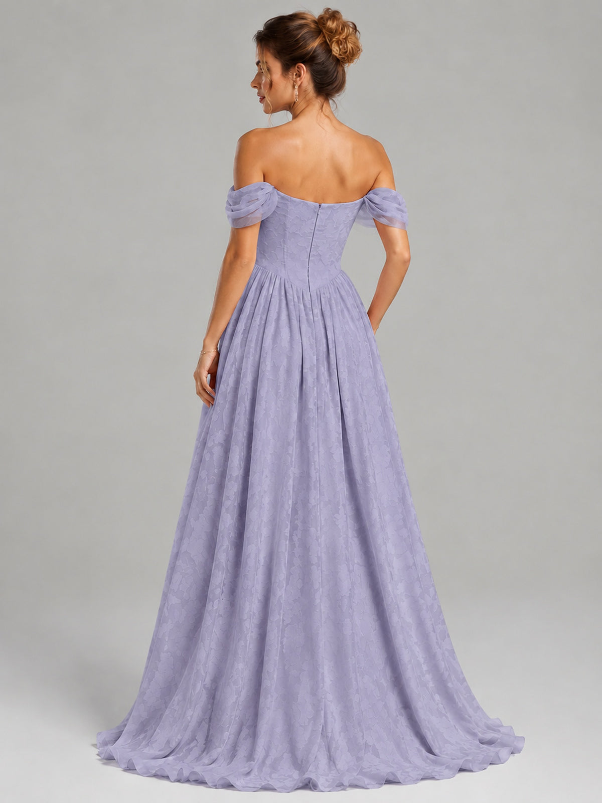 Off Shoulder Jacquard A-Line Maxi Dress
